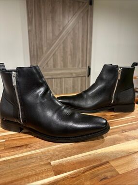 Calvin Klein Raxton Black Leather Men's Side-Zip Boots 461